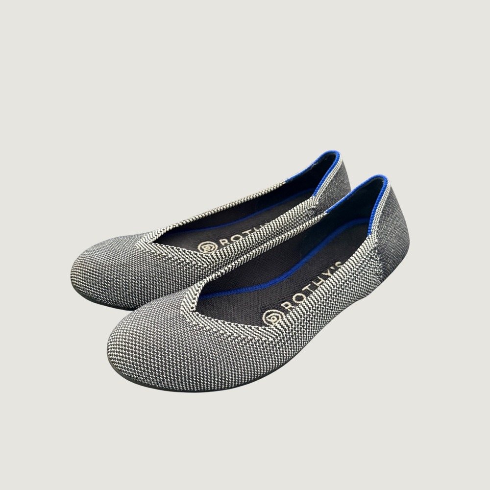 Rothys The Point Womens 5 Grey Birdseye Knit Flat Shoes Preppy Loafer Slip On